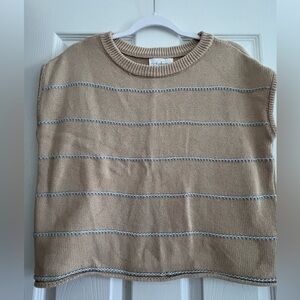 Tan Sleeveless Knit Top with Stripes